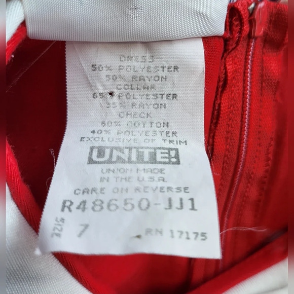 Vintage Bonnie‎ Jean Union Made Red White Peter Pan Collared Dress Size 7 - Picture 5 of 9